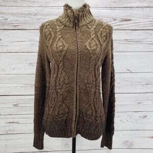 Eddie Bauer Women's Cable Knit Lambs Wool Faux Fur Sweater Size Medium